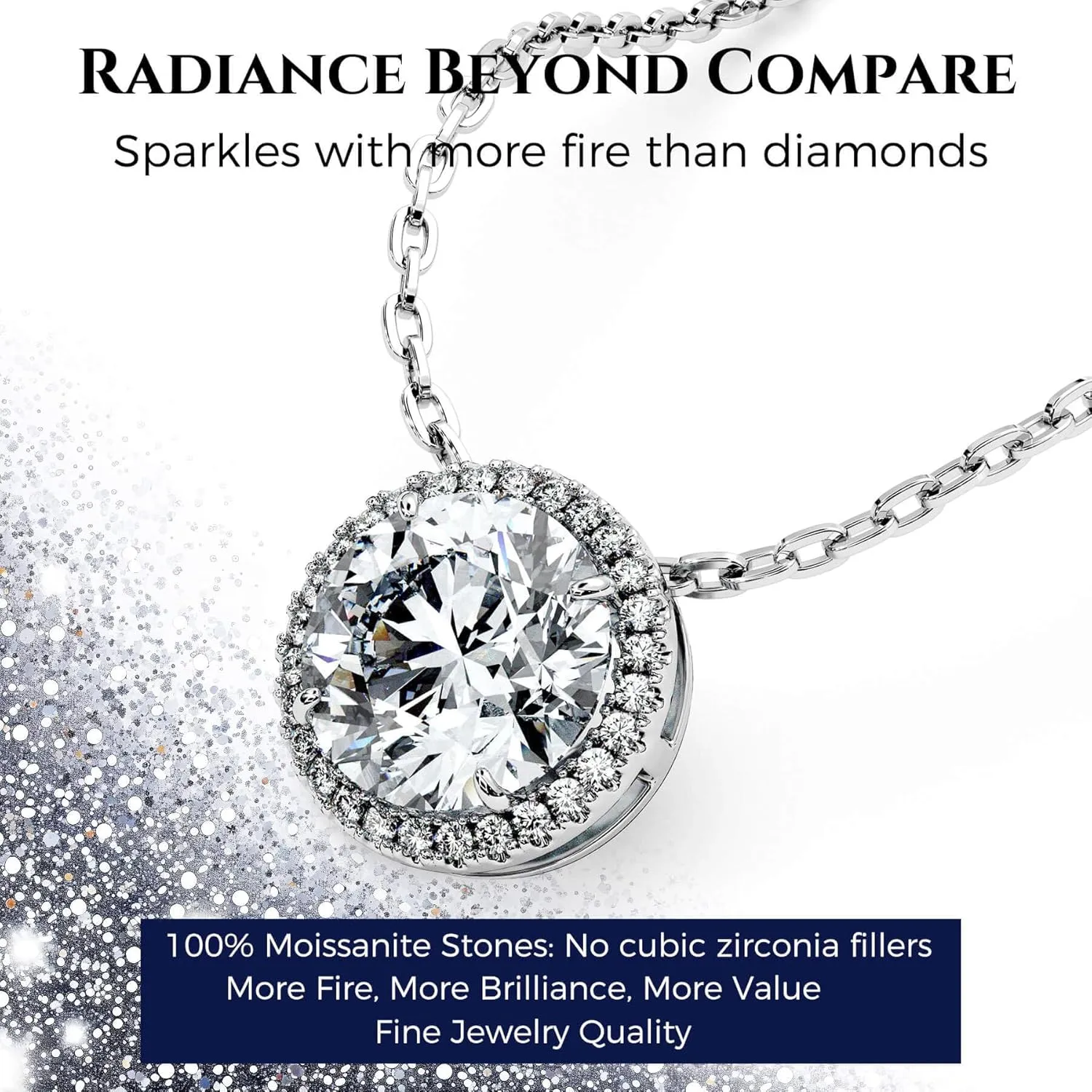 Moissanite Necklace for Women S925 Sterling Silver Jewelry Solitaire Halo Pendant Lab Created Gem for Her Gift for Mothers Day Wedding Anniversary Birthday - to My Wife Daughter Mom Grandma Girlfriend