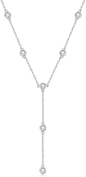 Moissanite Necklace for Women Sterling Silver, Lab Imitation Diamond Lariat Drop Y necklace, Dainty Simple Long Prom Bridal Wedding Hypoallergenic Neckalces, 16 to 20 Inch