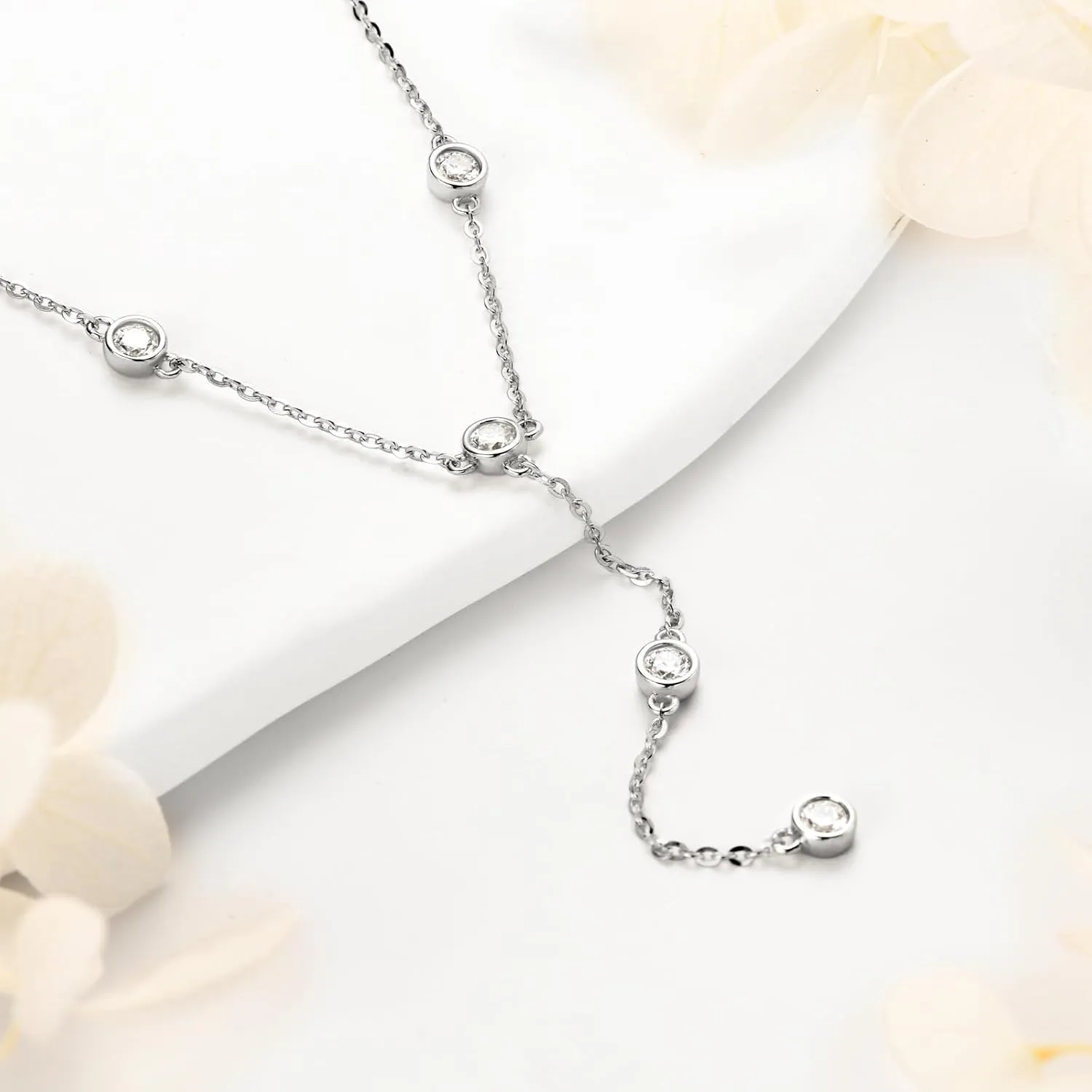 Moissanite Necklace for Women Sterling Silver, Lab Imitation Diamond Lariat Drop Y necklace, Dainty Simple Long Prom Bridal Wedding Hypoallergenic Neckalces, 16 to 20 Inch