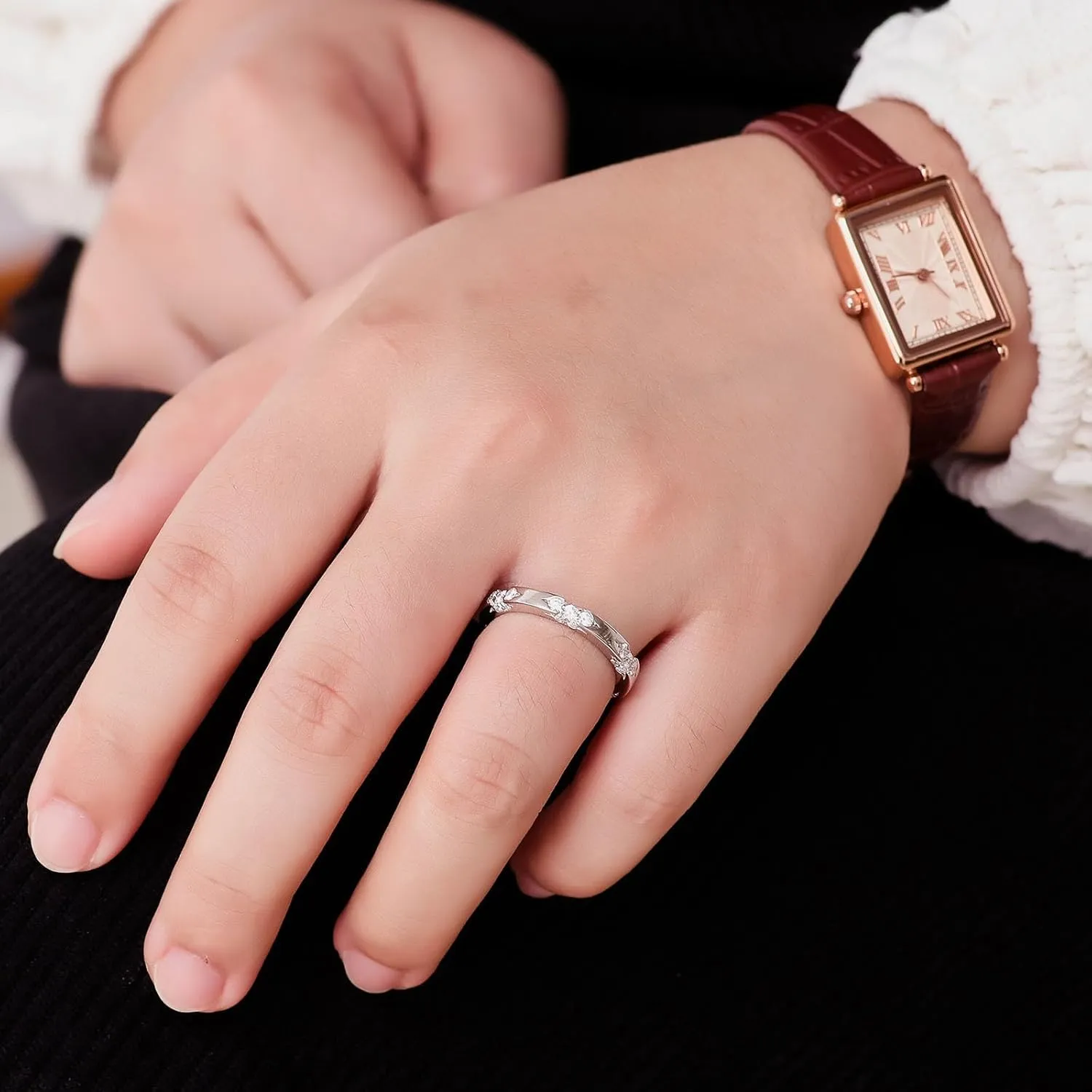 Moissanite Promise Rings JewelryOne Simulated Diamond Eternity Rings for Women Sterling Silver Rings Plated White Gold D color VVS1 clarity Engagement Bands for Anniversary
