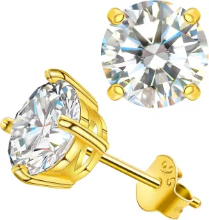 Moissanite Stud Earrings for Women, Lab Created Diamond Solitaire Earrings Gold Vermeil 925 Sterling Silver Jewelry Gift Women Men