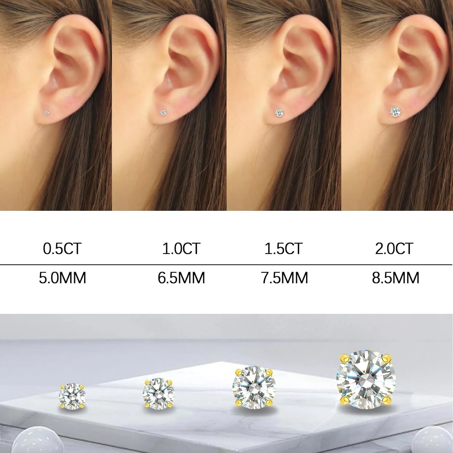 Moissanite Stud Earrings for Women, Lab Created Diamond Solitaire Earrings Gold Vermeil 925 Sterling Silver Jewelry Gift Women Men