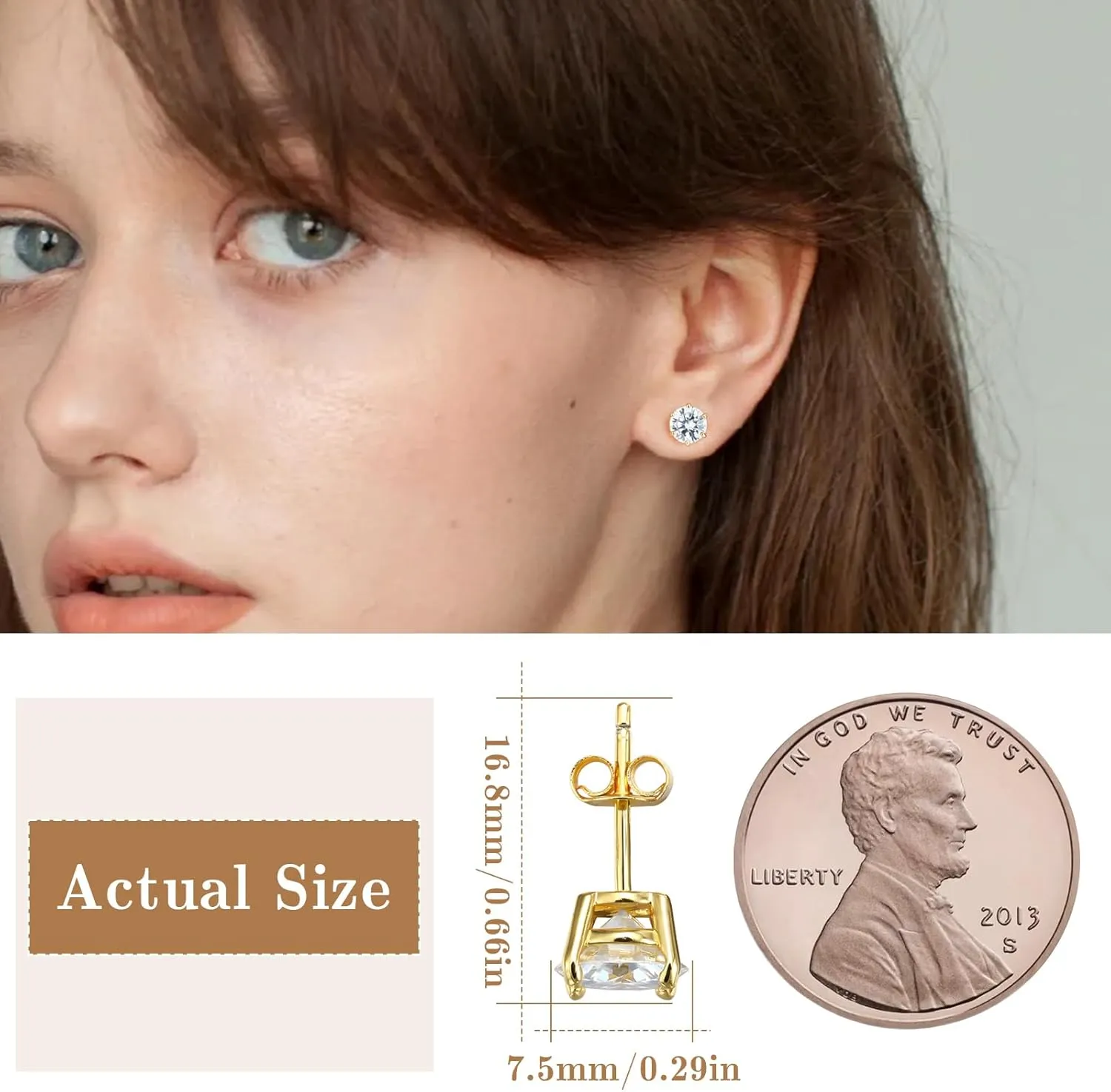 Moissanite Stud Earrings for Women, Lab Created Diamond Solitaire Earrings Gold Vermeil 925 Sterling Silver Jewelry Gift Women Men