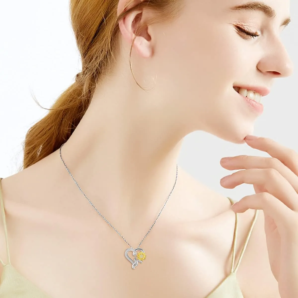 Moissanite Sunflower Heart Necklace for Women, You Are My Sunshine Pendant 925 Sterling Silver 18k Gold Plated Love Heart Jewelry Gift for Her,Wife, Mom, Sister 18" 2"