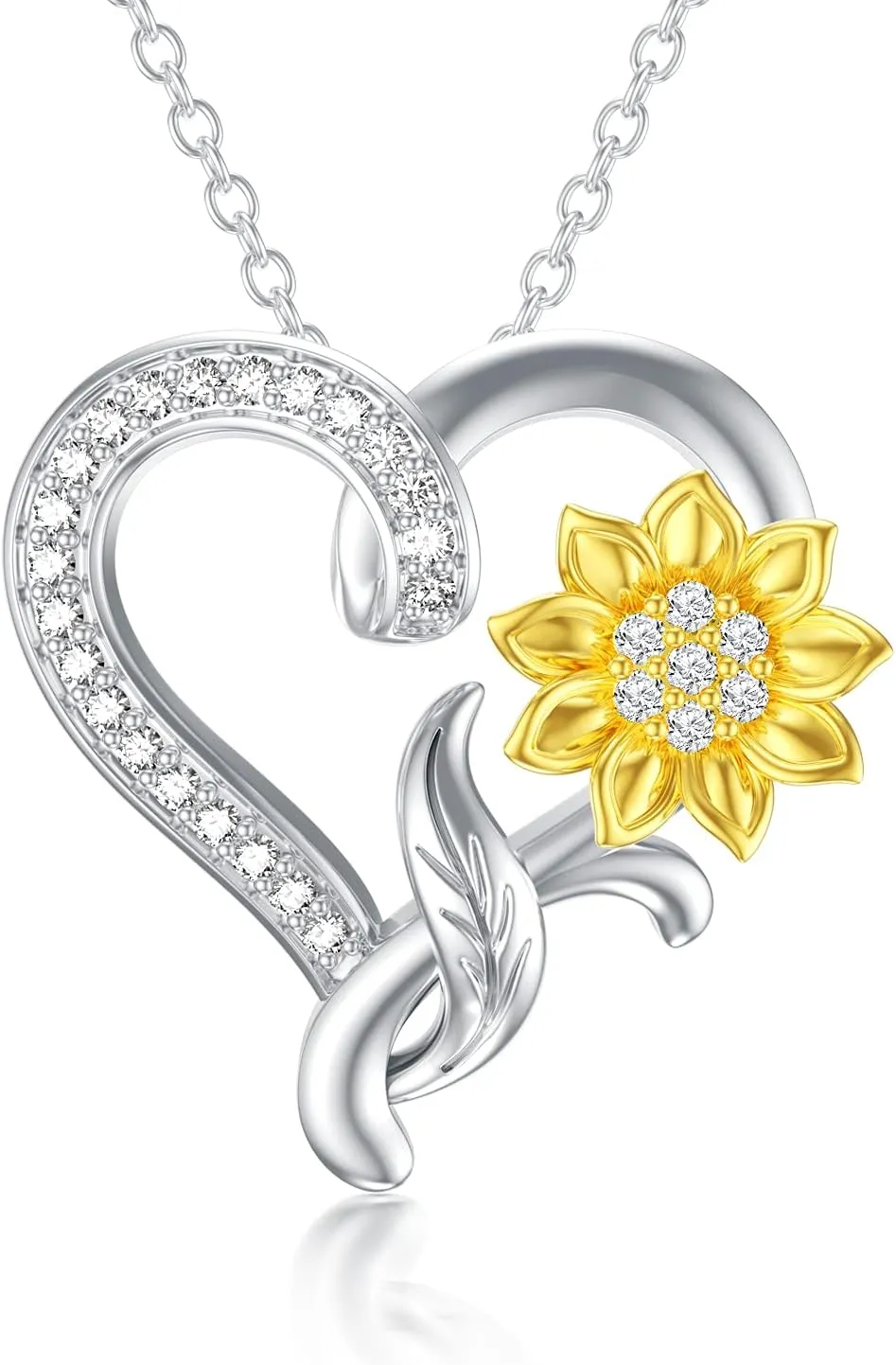 Moissanite Sunflower Heart Necklace for Women, You Are My Sunshine Pendant 925 Sterling Silver 18k Gold Plated Love Heart Jewelry Gift for Her,Wife, Mom, Sister 18" 2"