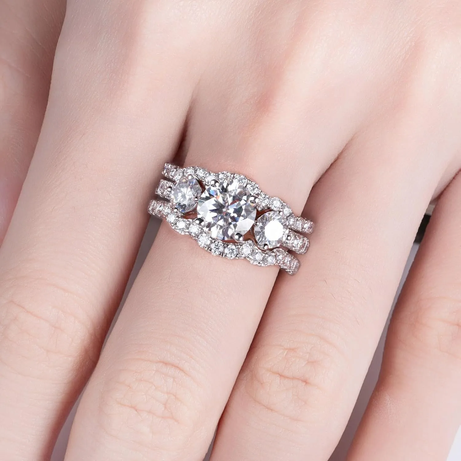 Moissanite Wedding Band Half Eternity Rings D Color VVS1 Clarity Round Cut Ring Enhancer S925 Sterling Silver Curved Stackable Anniversary Bands for Women with Certificate