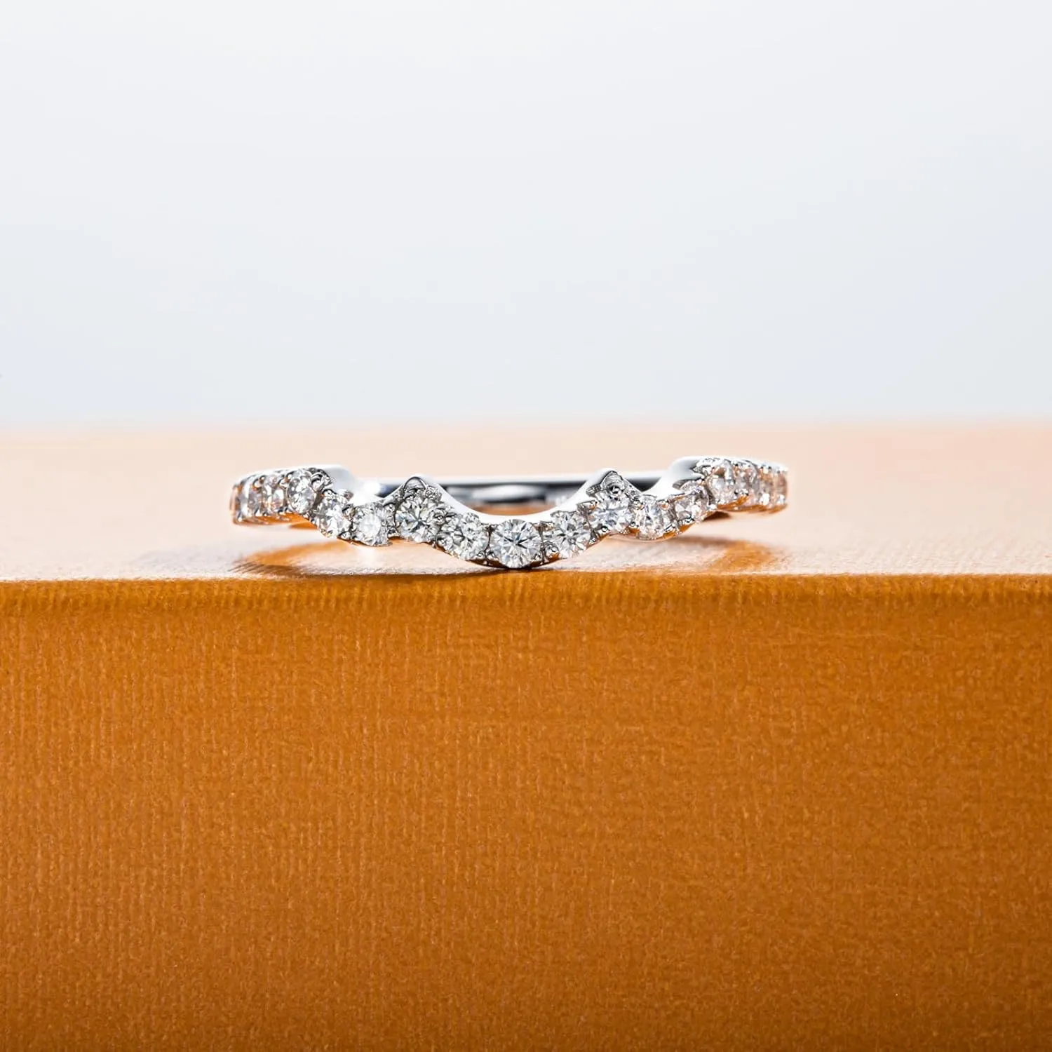 Moissanite Wedding Band Half Eternity Rings D Color VVS1 Clarity Round Cut Ring Enhancer S925 Sterling Silver Curved Stackable Anniversary Bands for Women with Certificate