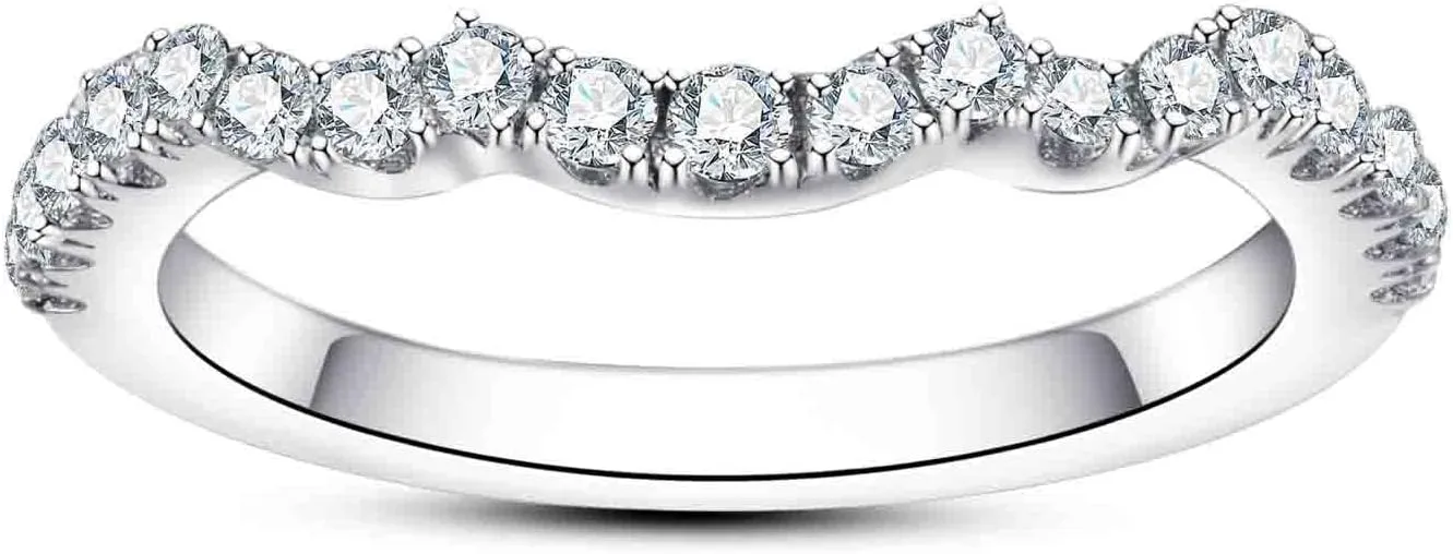 Moissanite Wedding Band Half Eternity Rings D Color VVS1 Clarity Round Cut Ring Enhancer S925 Sterling Silver Curved Stackable Anniversary Bands for Women with Certificate