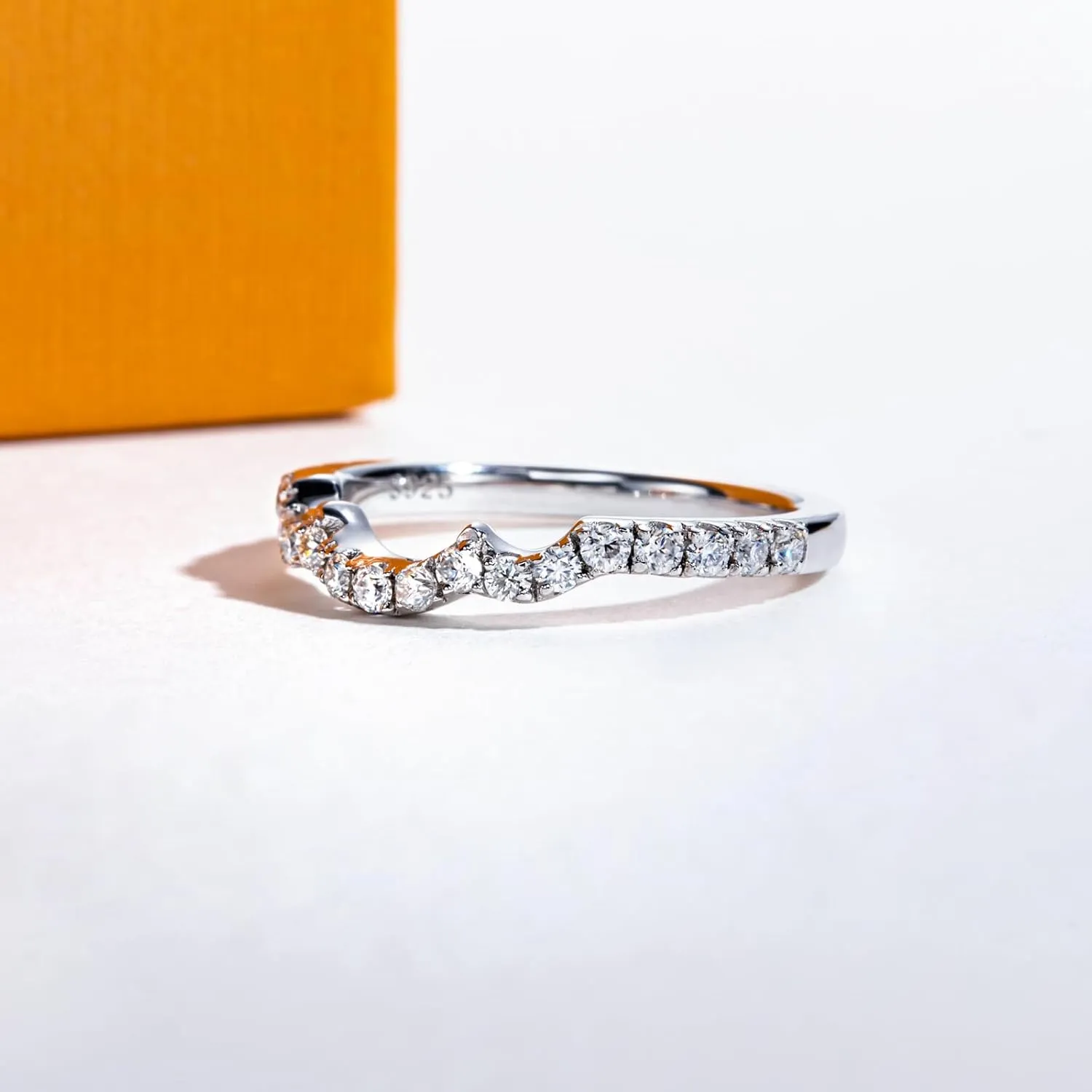 Moissanite Wedding Band Half Eternity Rings D Color VVS1 Clarity Round Cut Ring Enhancer S925 Sterling Silver Curved Stackable Anniversary Bands for Women with Certificate