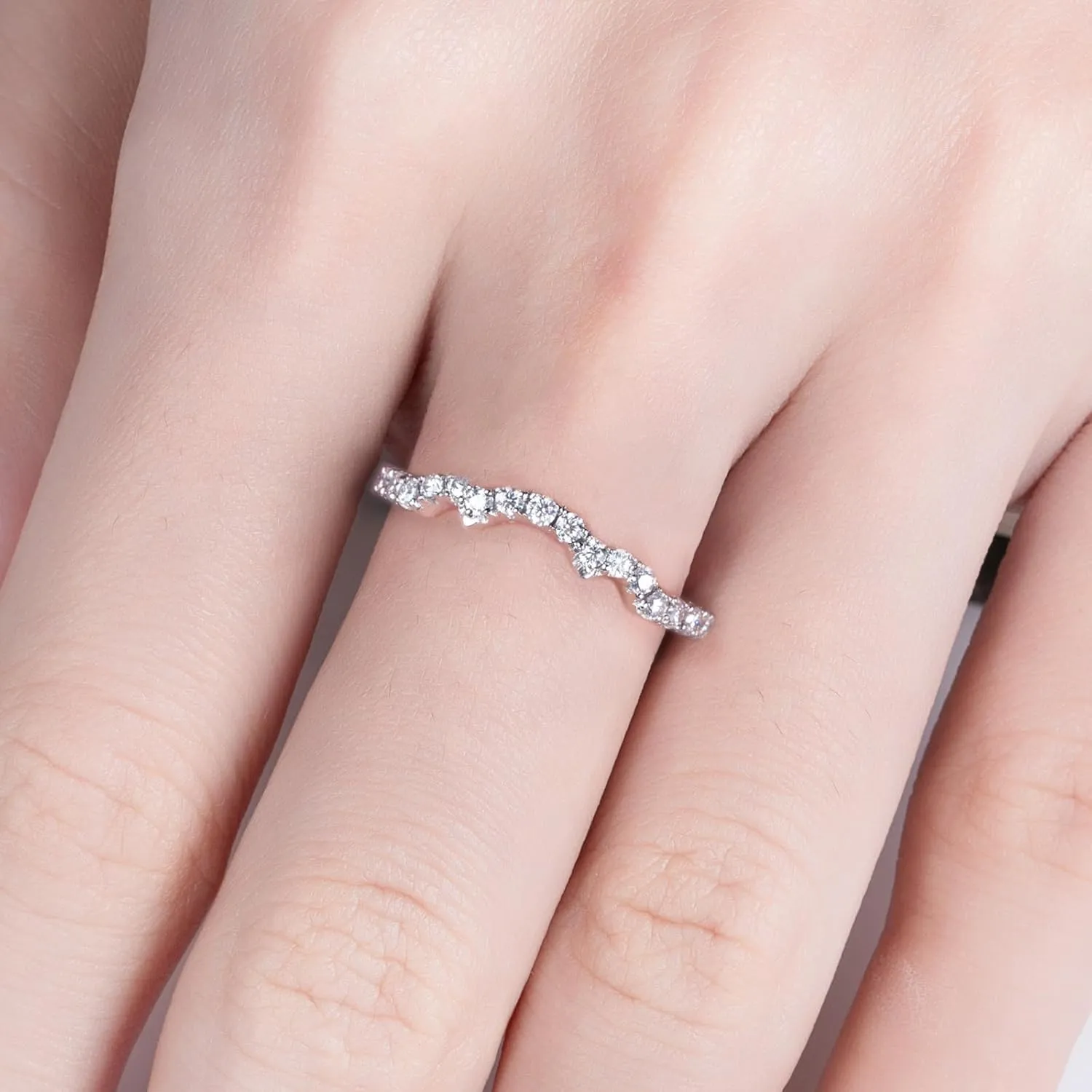 Moissanite Wedding Band Half Eternity Rings D Color VVS1 Clarity Round Cut Ring Enhancer S925 Sterling Silver Curved Stackable Anniversary Bands for Women with Certificate