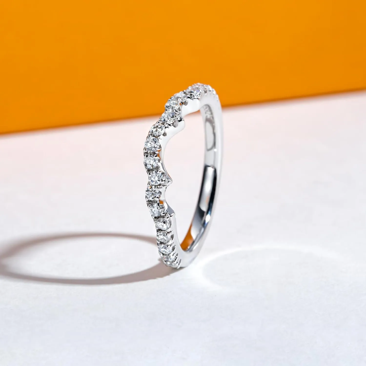Moissanite Wedding Band Half Eternity Rings D Color VVS1 Clarity Round Cut Ring Enhancer S925 Sterling Silver Curved Stackable Anniversary Bands for Women with Certificate