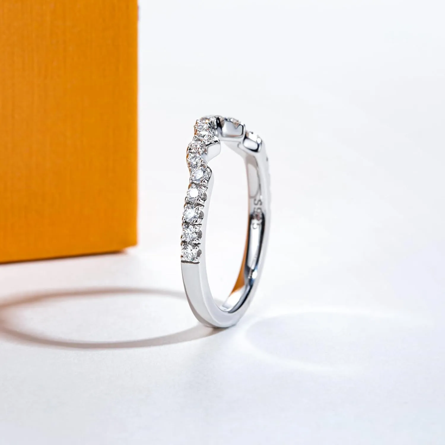 Moissanite Wedding Band Half Eternity Rings D Color VVS1 Clarity Round Cut Ring Enhancer S925 Sterling Silver Curved Stackable Anniversary Bands for Women with Certificate