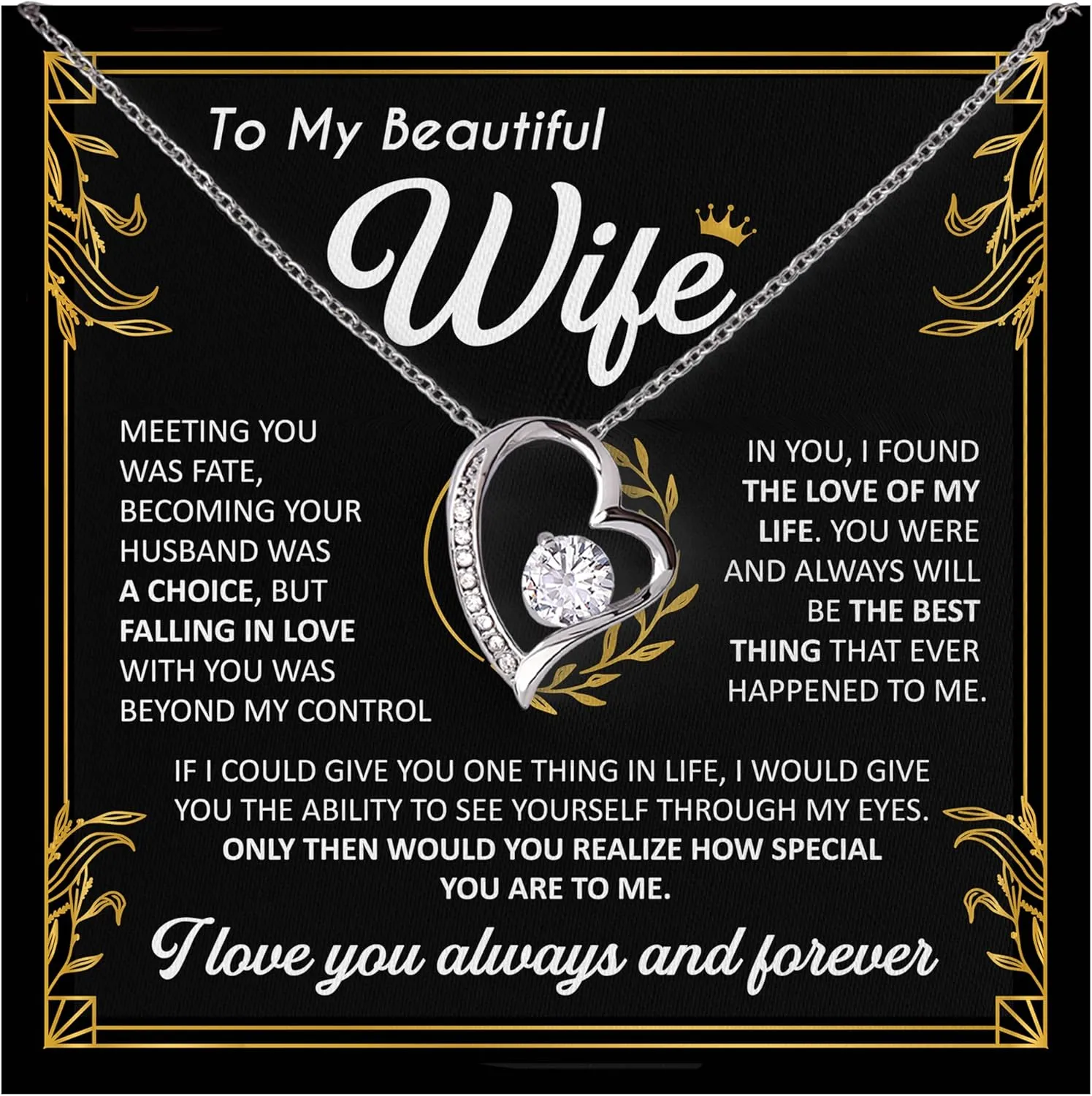 Mother Day Gift for Wife, To My Beautiful Wife Necklace from Husband, Soulmate Necklace for Women, Wifey Birthday Gift Ideas from Husband, Anniversary Jewelry Present, Romantic Jewelry for Best Wifey