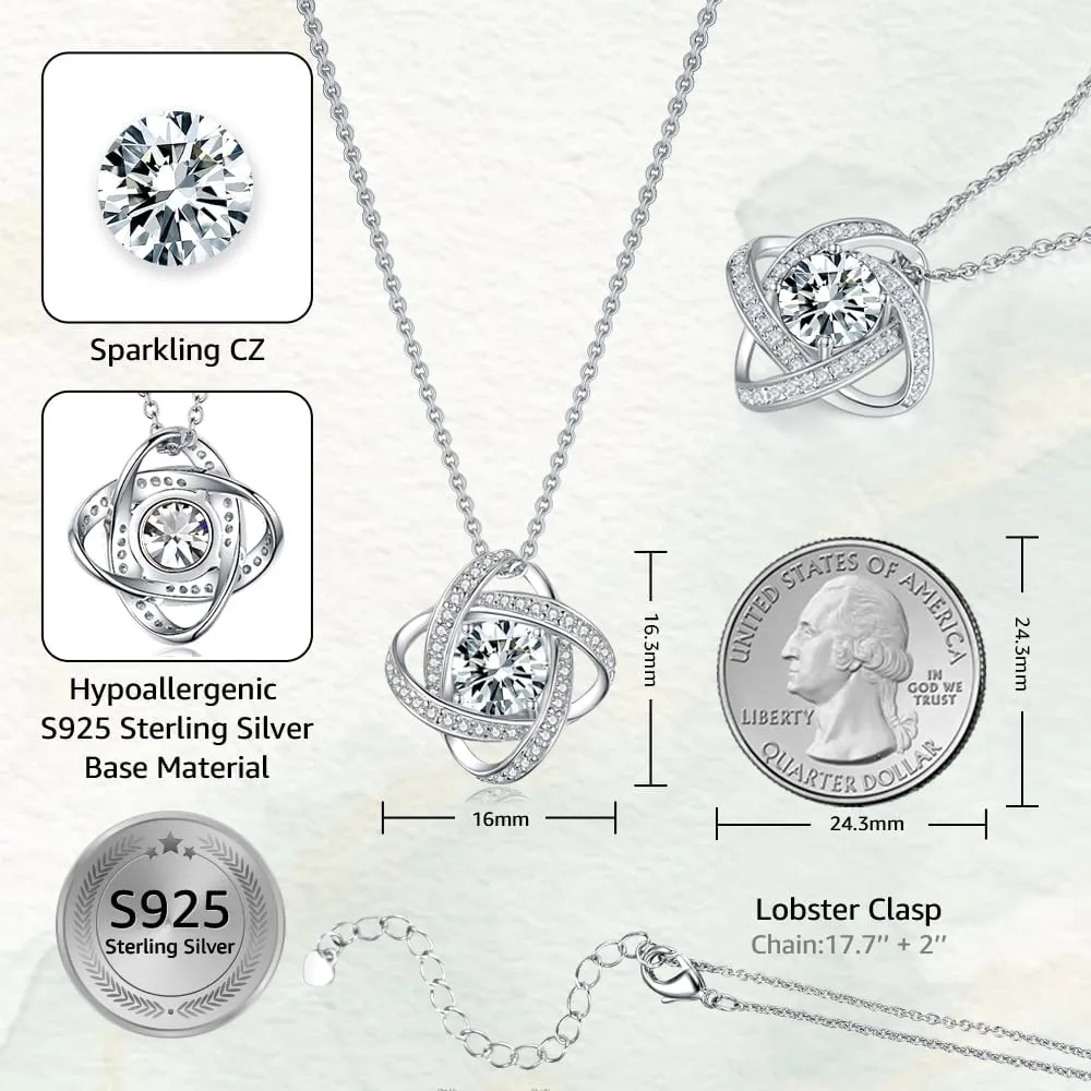 Mothers Day Gifts for Wife- Birthstone Necklace Gifts for Women, Love Knot Necklaces for Women 925 Sterling Silver Anniversary Valentines Mothers Day Birthday Gifts Jewelry for Women Wife Mom Girlfriend Her