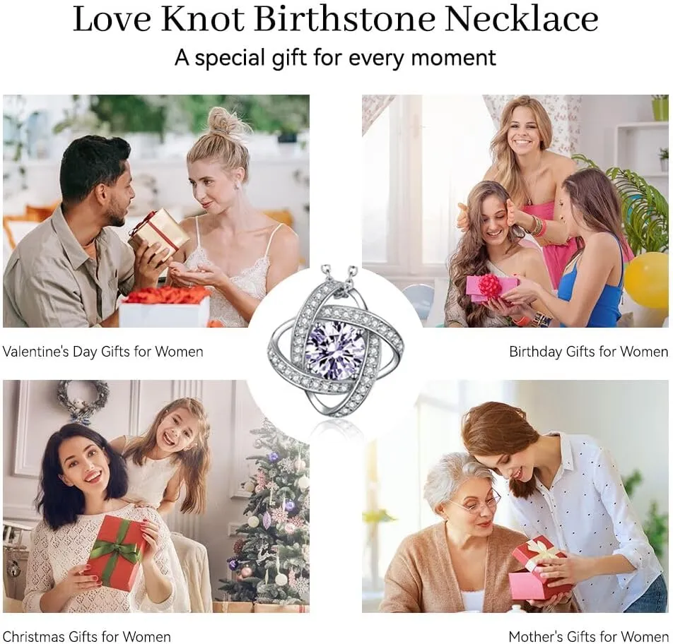 Mothers Day Gifts for Wife- Birthstone Necklace Gifts for Women, Love Knot Necklaces for Women 925 Sterling Silver Anniversary Valentines Mothers Day Birthday Gifts Jewelry for Women Wife Mom Girlfriend Her