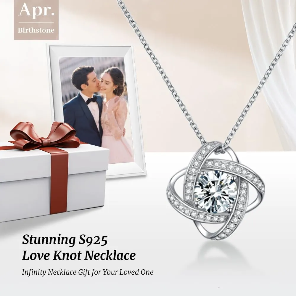 Mothers Day Gifts for Wife- Birthstone Necklace Gifts for Women, Love Knot Necklaces for Women 925 Sterling Silver Anniversary Valentines Mothers Day Birthday Gifts Jewelry for Women Wife Mom Girlfriend Her