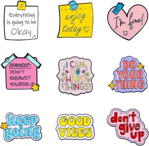 Motivational Pins Set 9PCS Inspirational Saying Brooch Pins Positive Letter Enamel Pins, I Can Do Hard Things Enamel Lapel Pins for Clothing Backpack Canvas Bags Hats