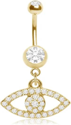 Multi-CZ Seeing Eye Gold Plated Navel Ring 14g