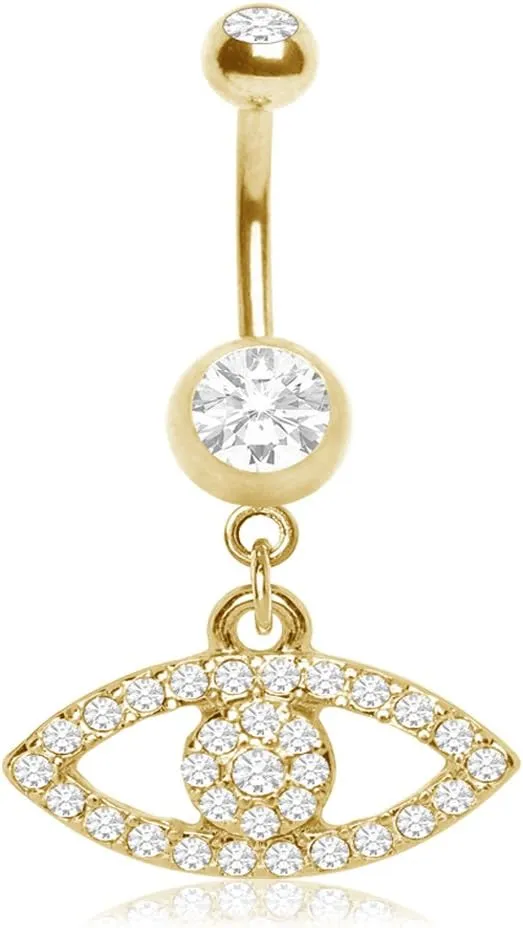 Multi-CZ Seeing Eye Gold Plated Navel Ring 14g