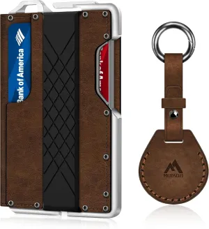 MURADIN Tactical Minimalist Wallet for Men, Slim RFID-Blocking Metal Card Holder, Front Pocket Mens Leather Dapper Bifold Wallet with Money Clip with Keychain for Airtag Crazy Horse