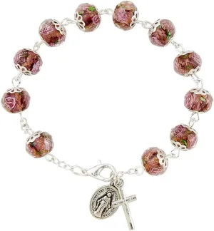 Murano Amethyst Purple Bracelet for Women Men Evil Protection Prayer Rosary Catholic Bracelets Religious Jewelry, 4 Pack