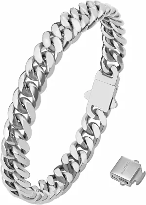 murtoo Mens Cuban Link Bracelet, Stainless Steel Silver Bracelets for Men, Chain Bracelet for Husband with Detachable Box Clasp (Silver, 8mm, 8.7inches)