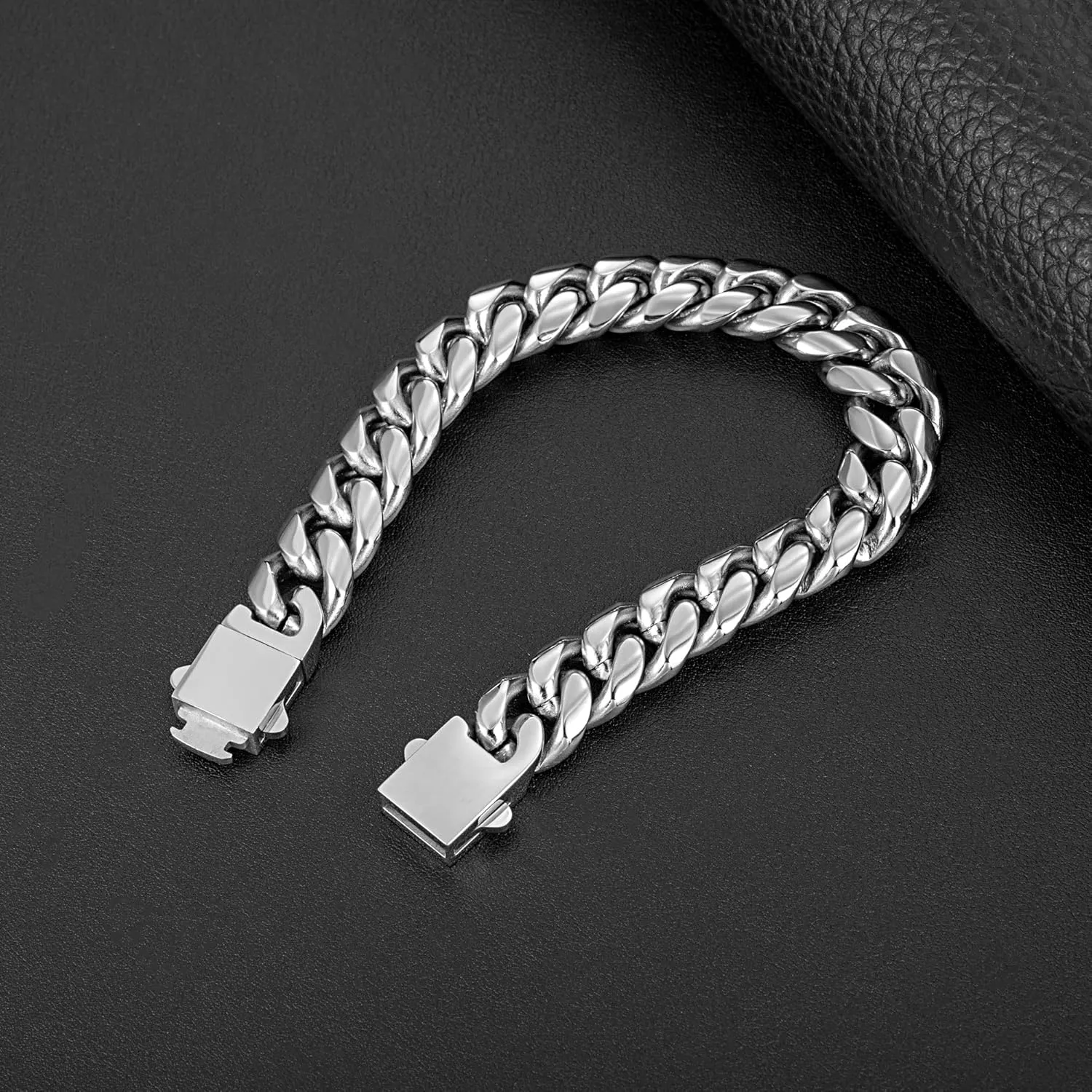 murtoo Mens Cuban Link Chain Bracelet, 6/8/12MM Stainless Steel Bracelets for Men Silver Black Gold, Hip Hop Link Bracelet with Detachable Clasp Gift for Men Him
