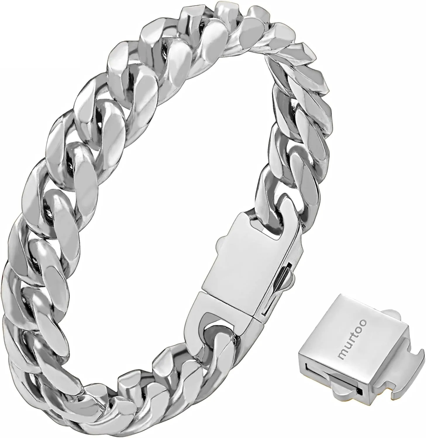 murtoo Mens Cuban Link Chain Bracelet, 6/8/12MM Stainless Steel Bracelets for Men Silver Black Gold, Hip Hop Link Bracelet with Detachable Clasp Gift for Men Him