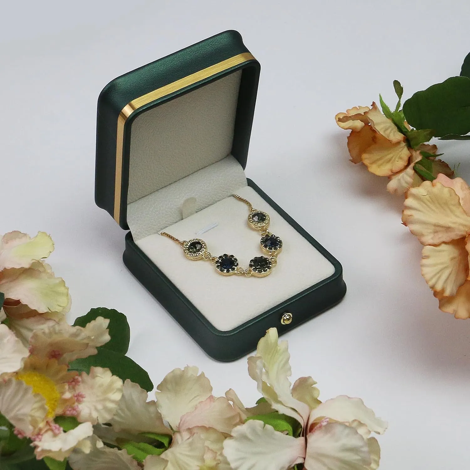 MY MIRONEY PU Leather Pendant Box Velvet Interior Necklace Pendant Box Blackish Green Jewelry Gift Box Storage Case Organizer (2.83" x 3.31" x 1.57")