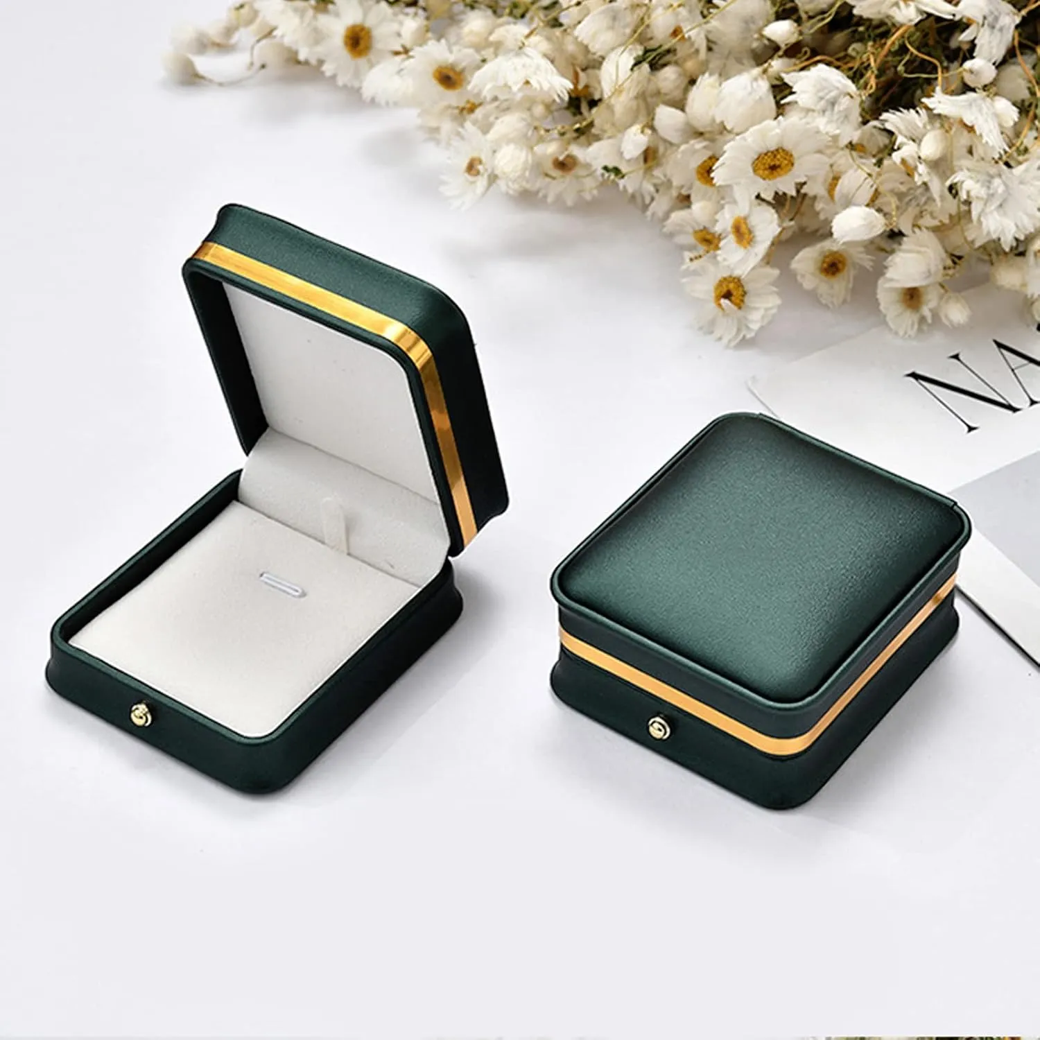 MY MIRONEY PU Leather Pendant Box Velvet Interior Necklace Pendant Box Blackish Green Jewelry Gift Box Storage Case Organizer (2.83" x 3.31" x 1.57")