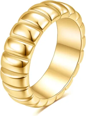 MYNENEY Thick 14K Gold Plated Stackable Signet Ring Filled Chunky Eternity Wedding Statement Band Rings for Women
