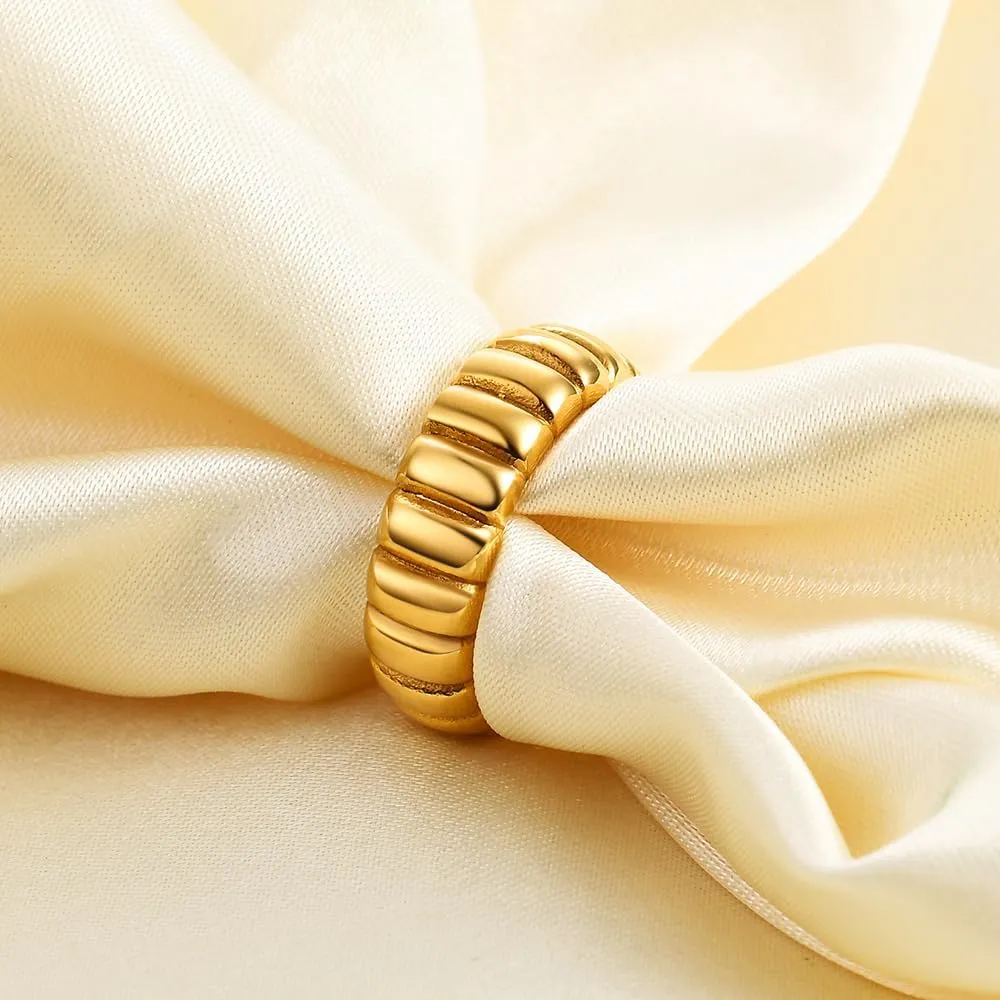 MYNENEY Thick 14K Gold Plated Stackable Signet Ring Filled Chunky Eternity Wedding Statement Band Rings for Women