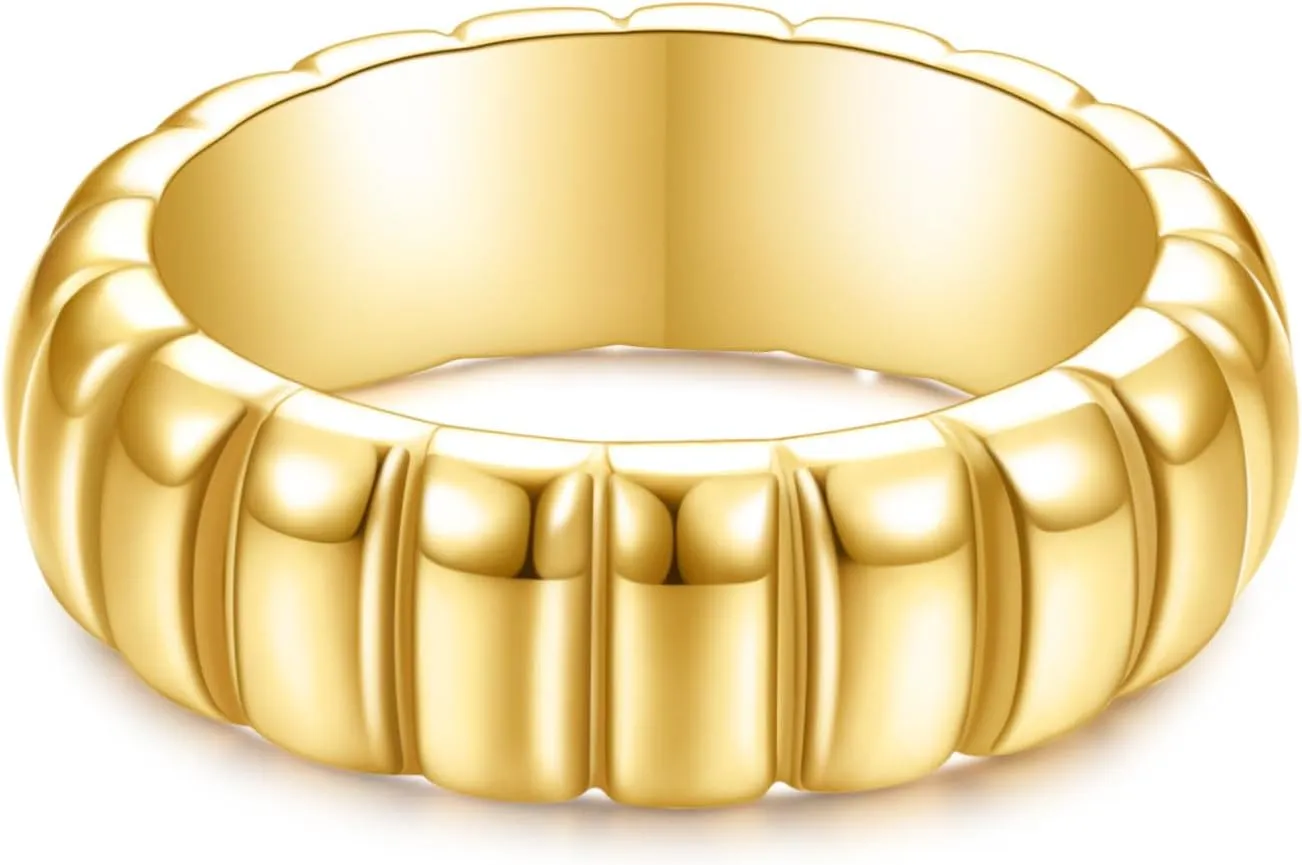 MYNENEY Thick 14K Gold Plated Stackable Signet Ring Filled Chunky Eternity Wedding Statement Band Rings for Women