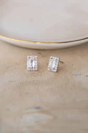 Mysterical Rectangle Solitaire Sterling Silver Stud Earrings