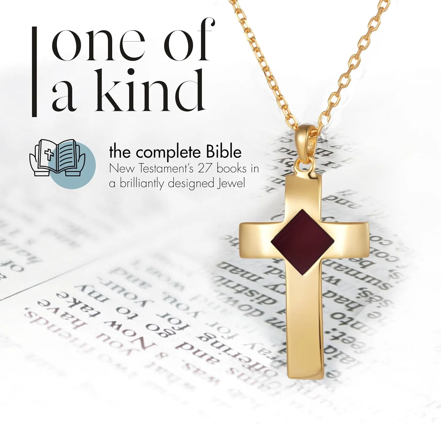 Nano Bible Gold Cross Necklace for Women with the Entire Holy KJV New Testament Engraving on Pendant, Religious Christian Jewelry Gift for Mothers Day, Birthday, Anniversary for Wife or Girlfriend