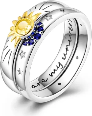 NARMO 925 Sterling Silver Women Rings Moon Star Ring Evil Eye Ring Colorful Cubic Zirconia Ring Stackable Vintage Rings Statement Rings for Women Size 6-9