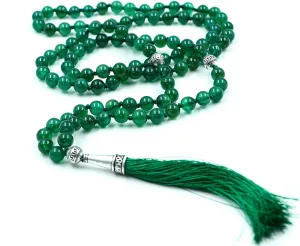 Natiural Gemstone 8 MM Beads Mala Necklace in108 Beads Hand Knotted Mala Necklace,108 Beads Buddhist Mala Necklace,108 Beads Prayer & Meditation Mala Necklace For Mens & Womens (Green Onyx)