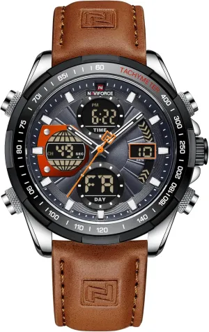 NAVIFORCE Men's Military Digital Watches Analog Quartz Waterproof Watch Sport Multifunctional Leather Wristwatch