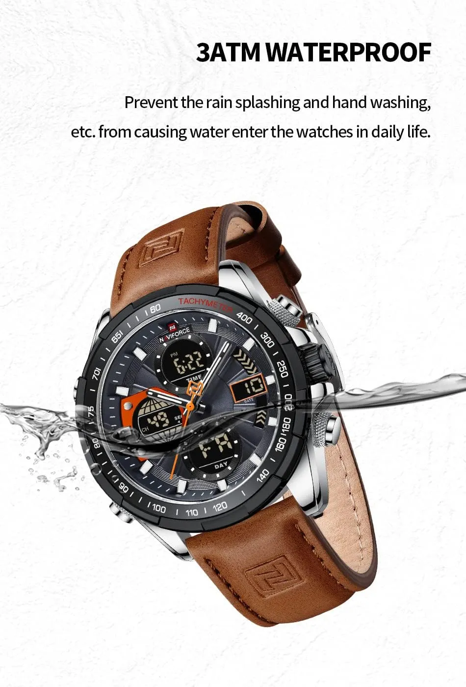 NAVIFORCE Men's Military Digital Watches Analog Quartz Waterproof Watch Sport Multifunctional Leather Wristwatch