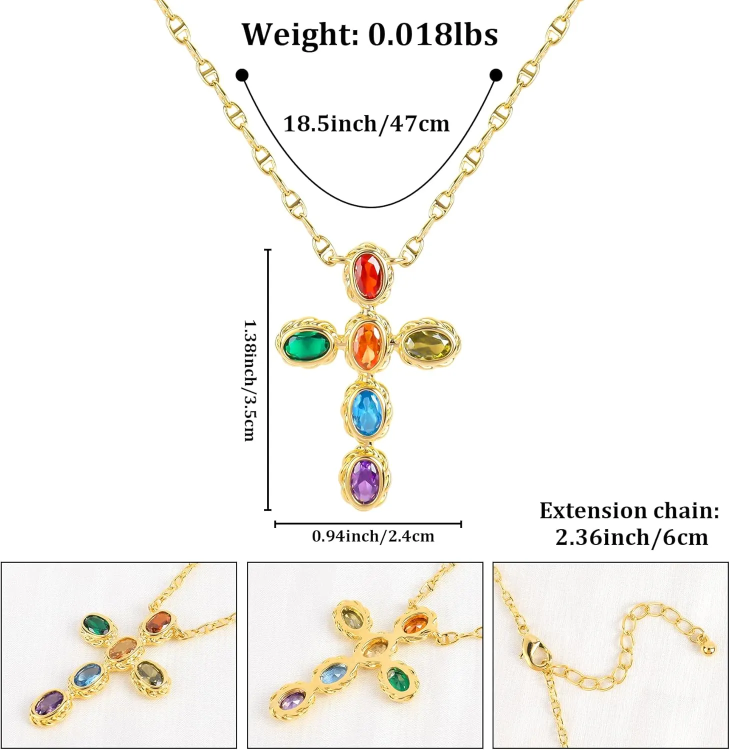 NEKOL Gold Multi-Gemstone Shield Armor of God Ankh Stars Moon Mars Rocket Cross Crucifix Necklace, Ancient Egyptian Coptic Cross Pendant Necklace Eternity Religious