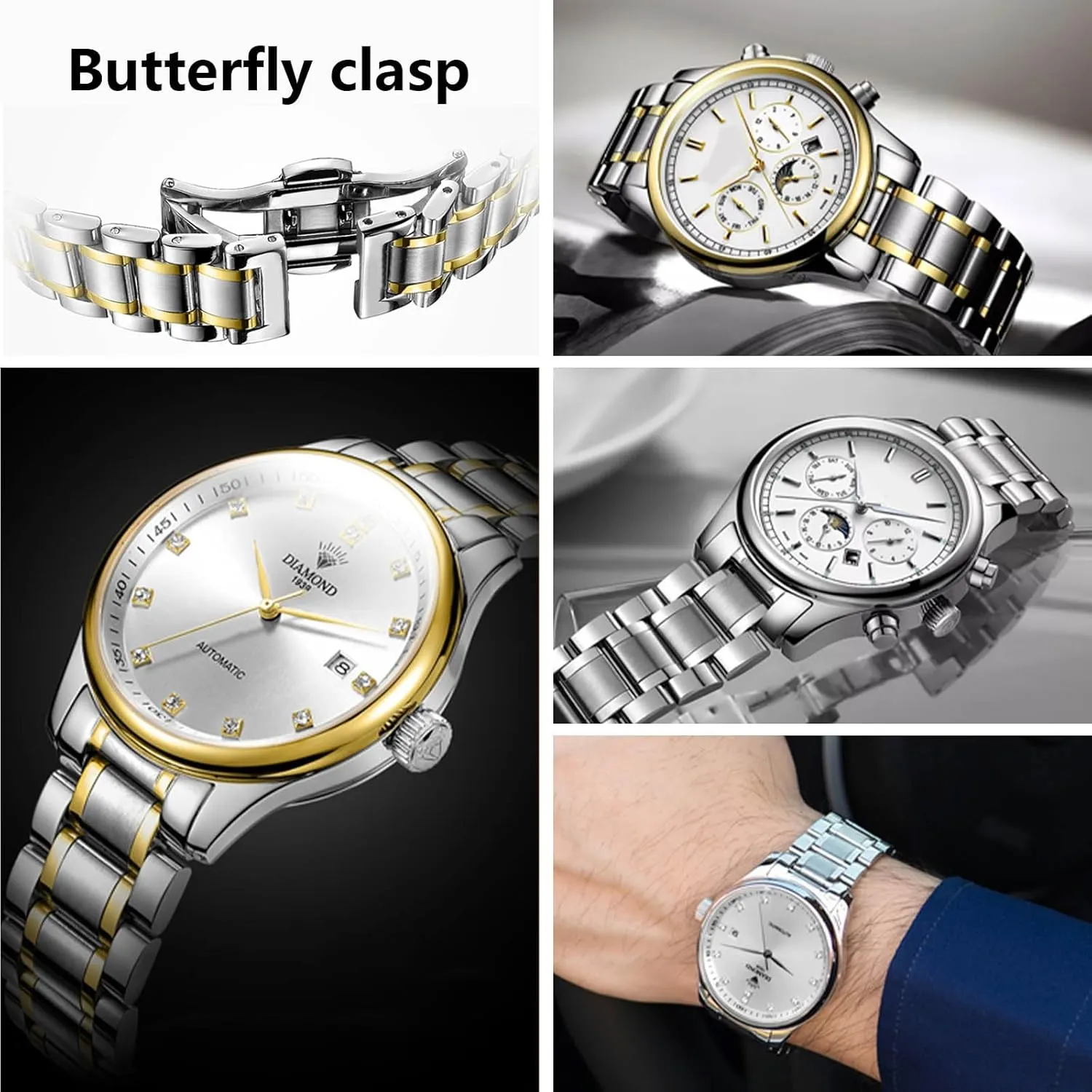 Nelumbo Quick Release Metal Chain Butterfly Clasp Watch Bands 18mm 19mm 20mm 21mm 22mm 24mm Stainless steel Watch Strap Bracelet Replacement