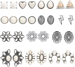 NEWITIN 14 Pairs Turquoise Stud Earrings for Women Hypoallergenic Earring Turquoises Jewelry Gemstone Oval Round Flower Shape Square Studs Turquoise Earrings for Women