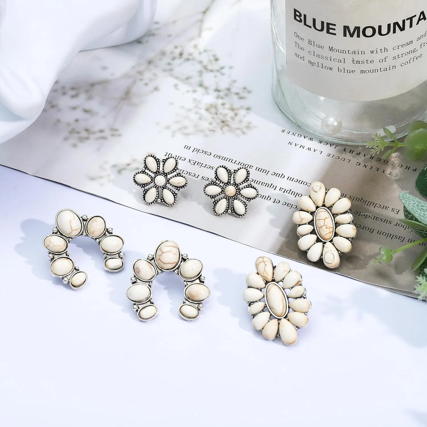 NEWITIN 14 Pairs Turquoise Stud Earrings for Women Hypoallergenic Earring Turquoises Jewelry Gemstone Oval Round Flower Shape Square Studs Turquoise Earrings for Women