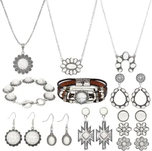NEWITIN Silver Bohemian Jewelry Set for Women Fashion Costume Jewels Turquoise Necklace Bracelet Earrings Western Turquoise Jewelry Set for Women