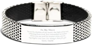 Niece Gift from Uncle. Niece, My prayers and love are always there for you. Best Birthday Stainless Steel Bracelet For Niece. Graduation Gift Idea, Small, black