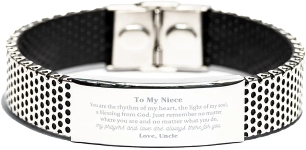 Niece Gift from Uncle. Niece, My prayers and love are always there for you. Best Birthday Stainless Steel Bracelet For Niece. Graduation Gift Idea, Small, black
