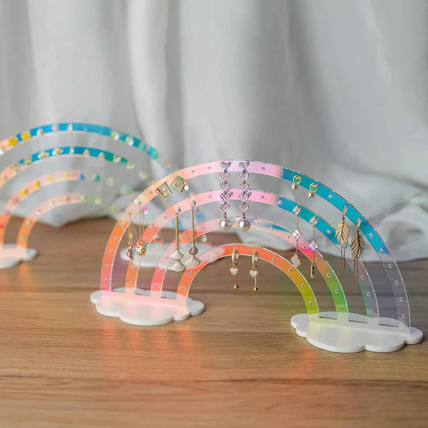 NiHome Iridescent Earrings Holder 74 Holes Display Rainbow Ear Studs Jewelry Show Rack Stand Organizer for Girl Women - Clear Acrylic Plastic
