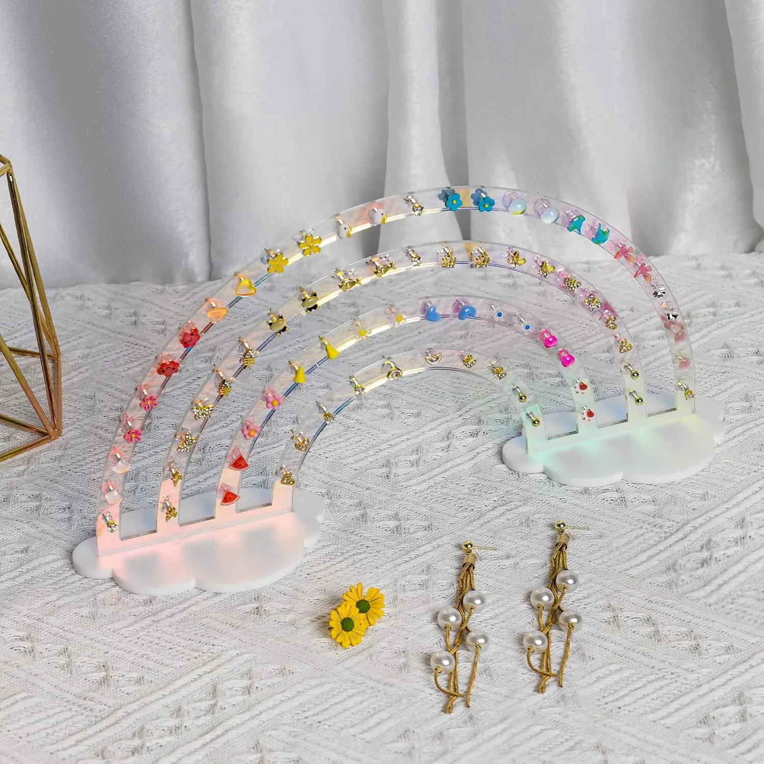NiHome Iridescent Earrings Holder 74 Holes Display Rainbow Ear Studs Jewelry Show Rack Stand Organizer for Girl Women - Clear Acrylic Plastic