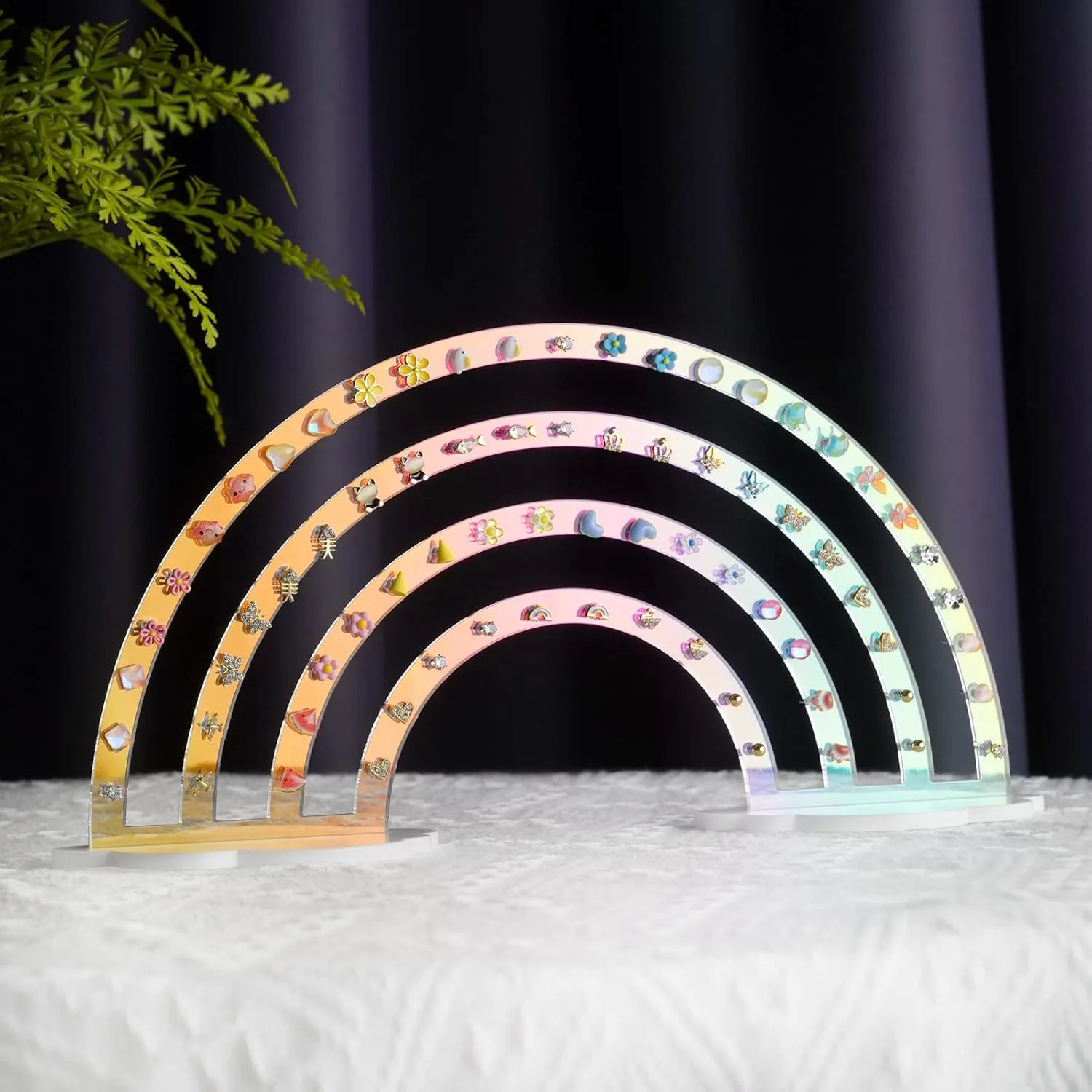 NiHome Iridescent Earrings Holder 74 Holes Display Rainbow Ear Studs Jewelry Show Rack Stand Organizer for Girl Women - Clear Acrylic Plastic