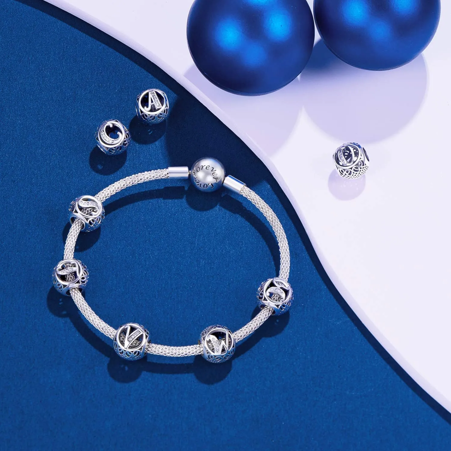 NINGAN Letter Alphabet Charm 925 Sterling Silver A-Z Initial Beads Fits Women's Europeans Bracelet and Necklace